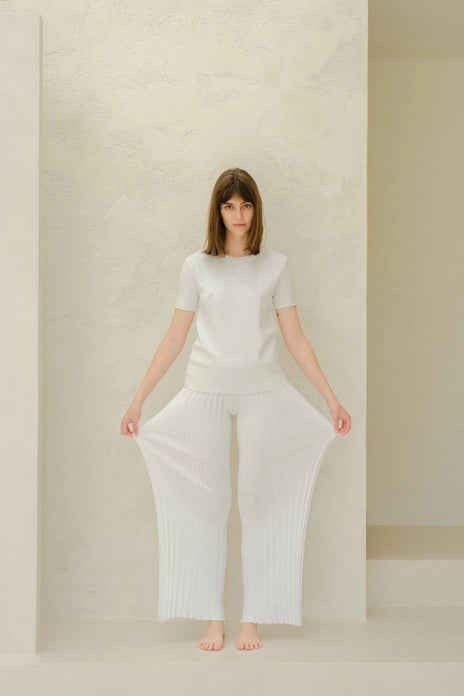 Pantalon plissé en coton tricoté 3D