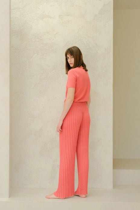 Pantalon plissé en coton tricoté 3D