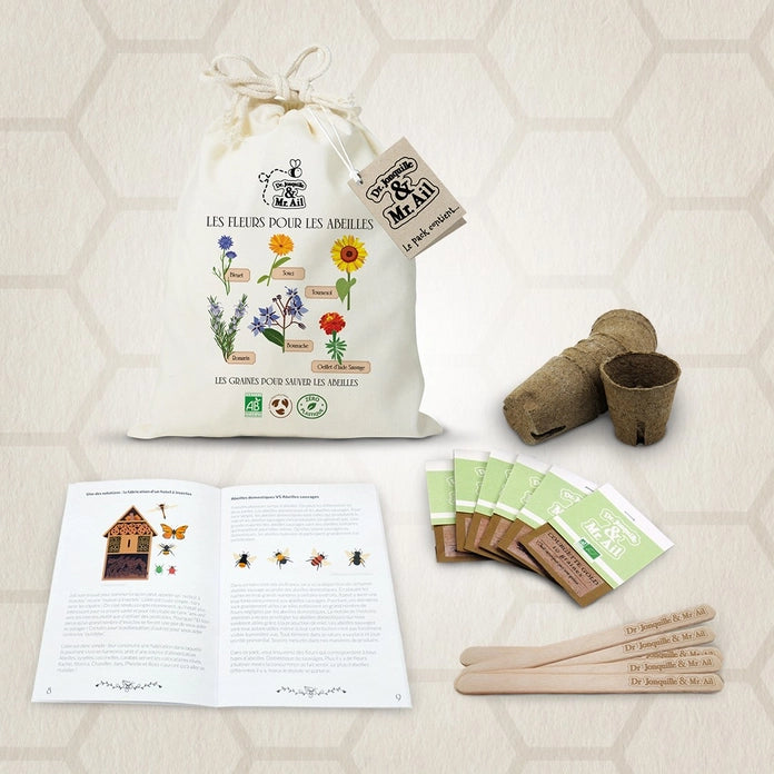 3 Kits de graines bio - Les fleurs pour les abeilles + Les plantes aromatiques + Les plantes à tisane